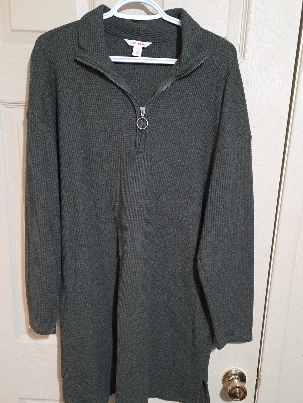 Joe Fresh Olive Waffle-Knit Half-Zip  Sweater Dress